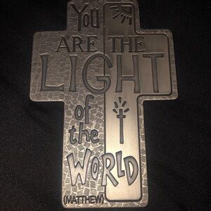 RUSS You are the light of the world (Matthew) silver‎ metal Cross wall hanging